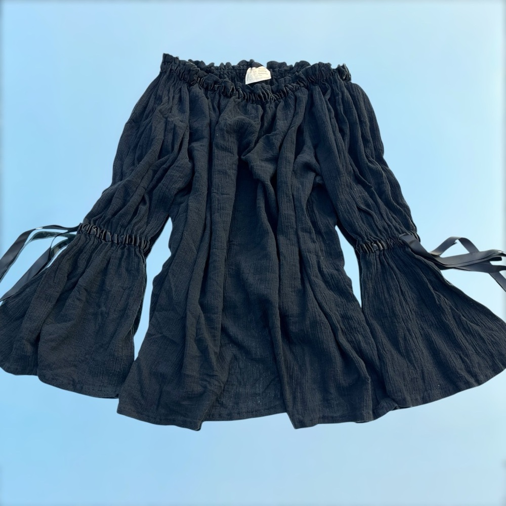 Vintage, bohemian, black gauzy tunic with bell sleeves